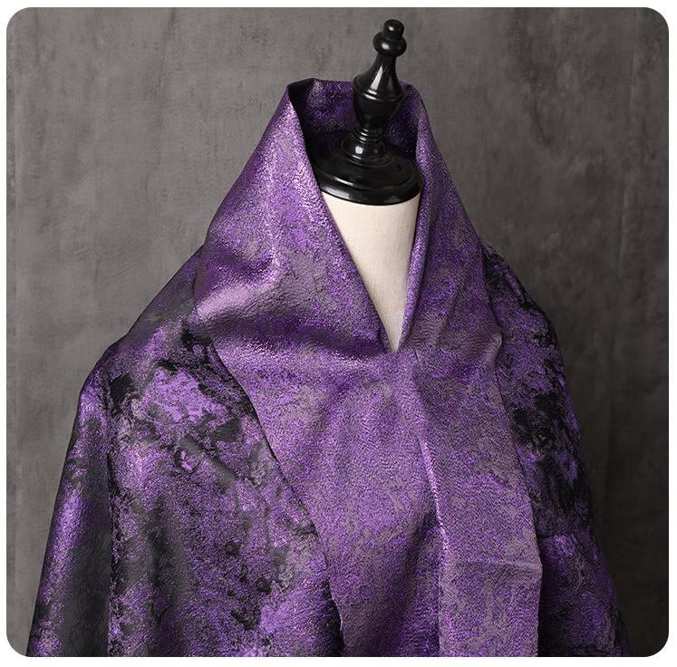 Purple Iridescent Jacquard Fabric, Abstract Ink Wash Marbled Texture, Pearlescent Woven Fabric for Dress, Jacket, Costume & Decor, 63"Wide