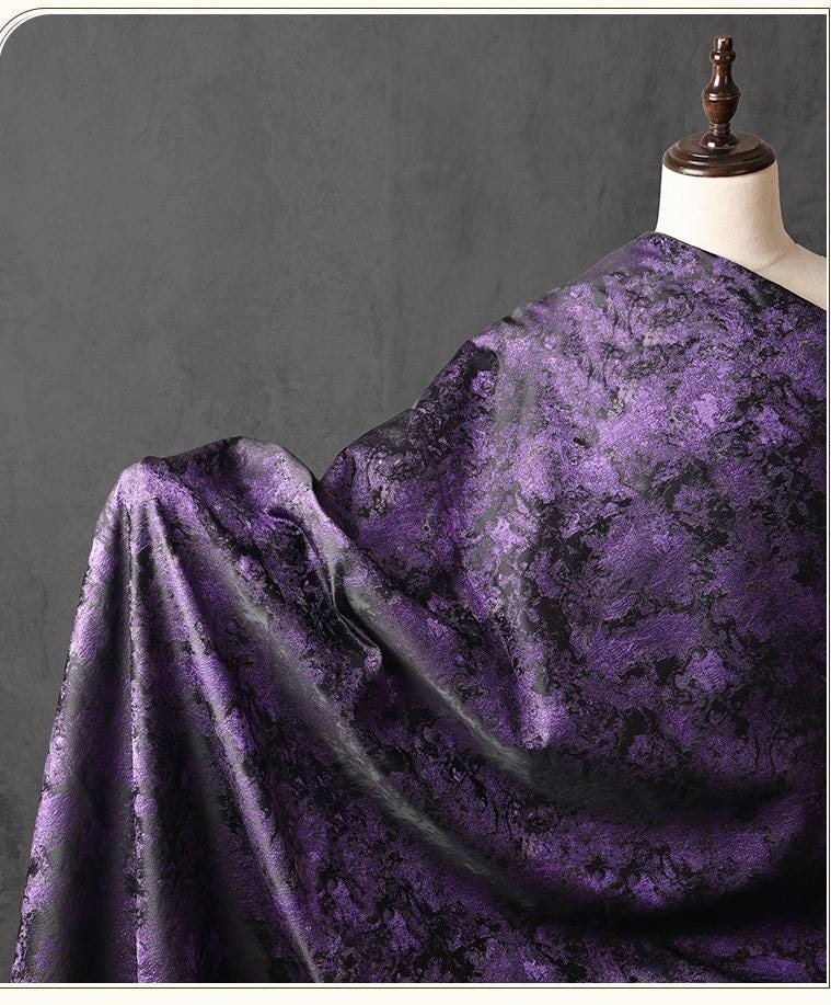 Purple Iridescent Jacquard Fabric, Abstract Ink Wash Marbled Texture, Pearlescent Woven Fabric for Dress, Jacket, Costume & Decor, 63"Wide