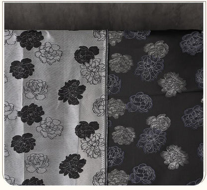 Two-Tone Peony Clipped Jacquard Fabric, Black Silver Blue Yarn-Dyed Woven Fabric for Dress, Jacket, Qipao & Decor, 66"Wide