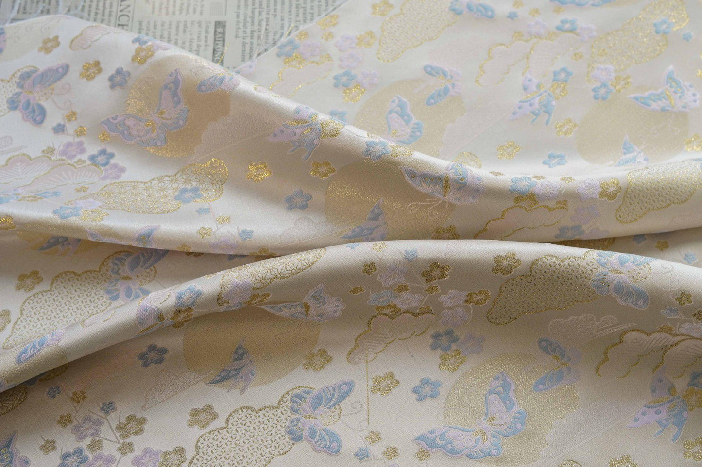 Chinese Song Brocade Fabric, Butterfly Gold Thread Jacquard Textile, Traditional Asian Fabric for Decor, Jewelry Box and Crafts