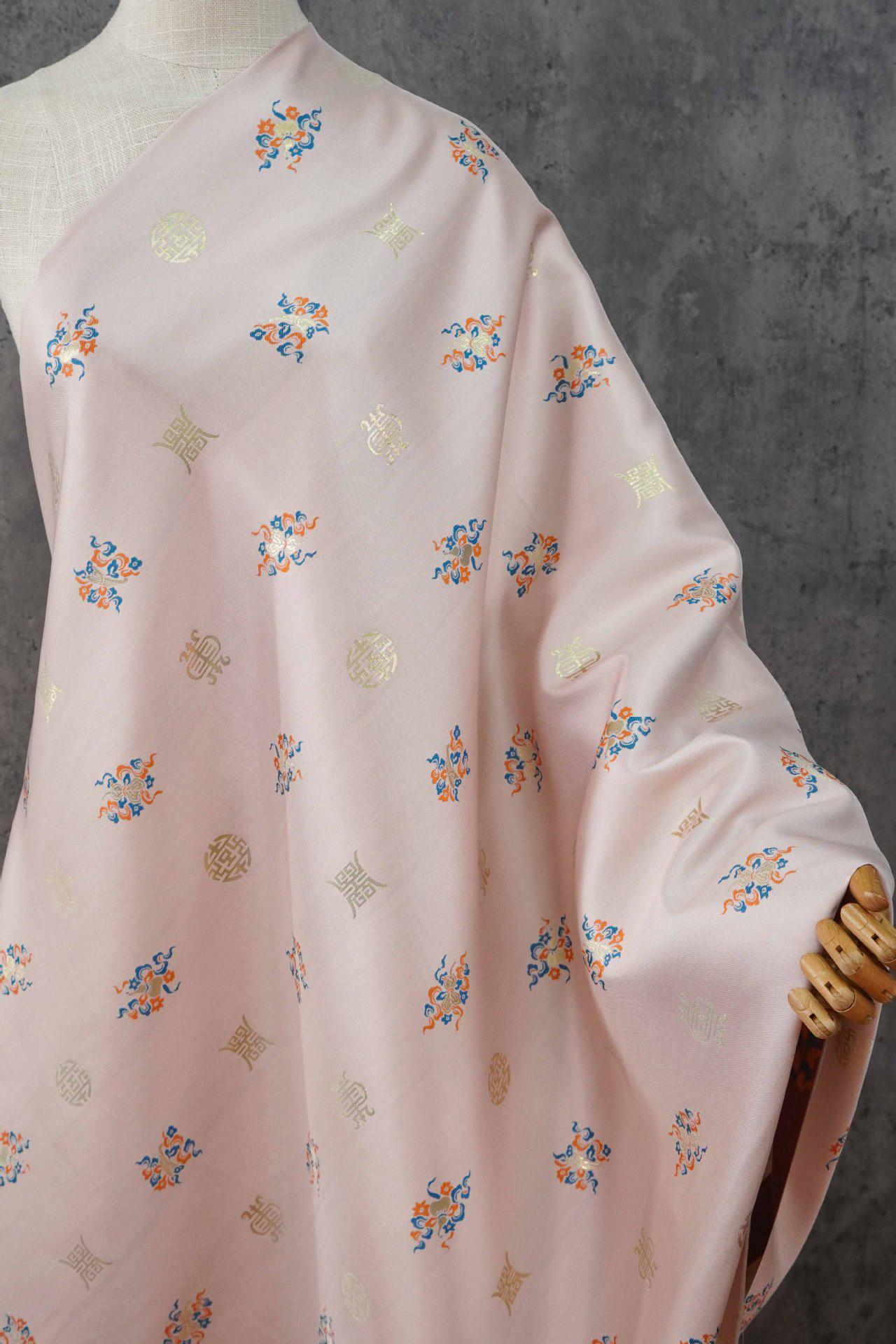 Chinese Song Brocade Fabric, Wufu Longevity Gold Thread Jacquard Textile, Traditional Pattern Fabric for Clothing and Decor