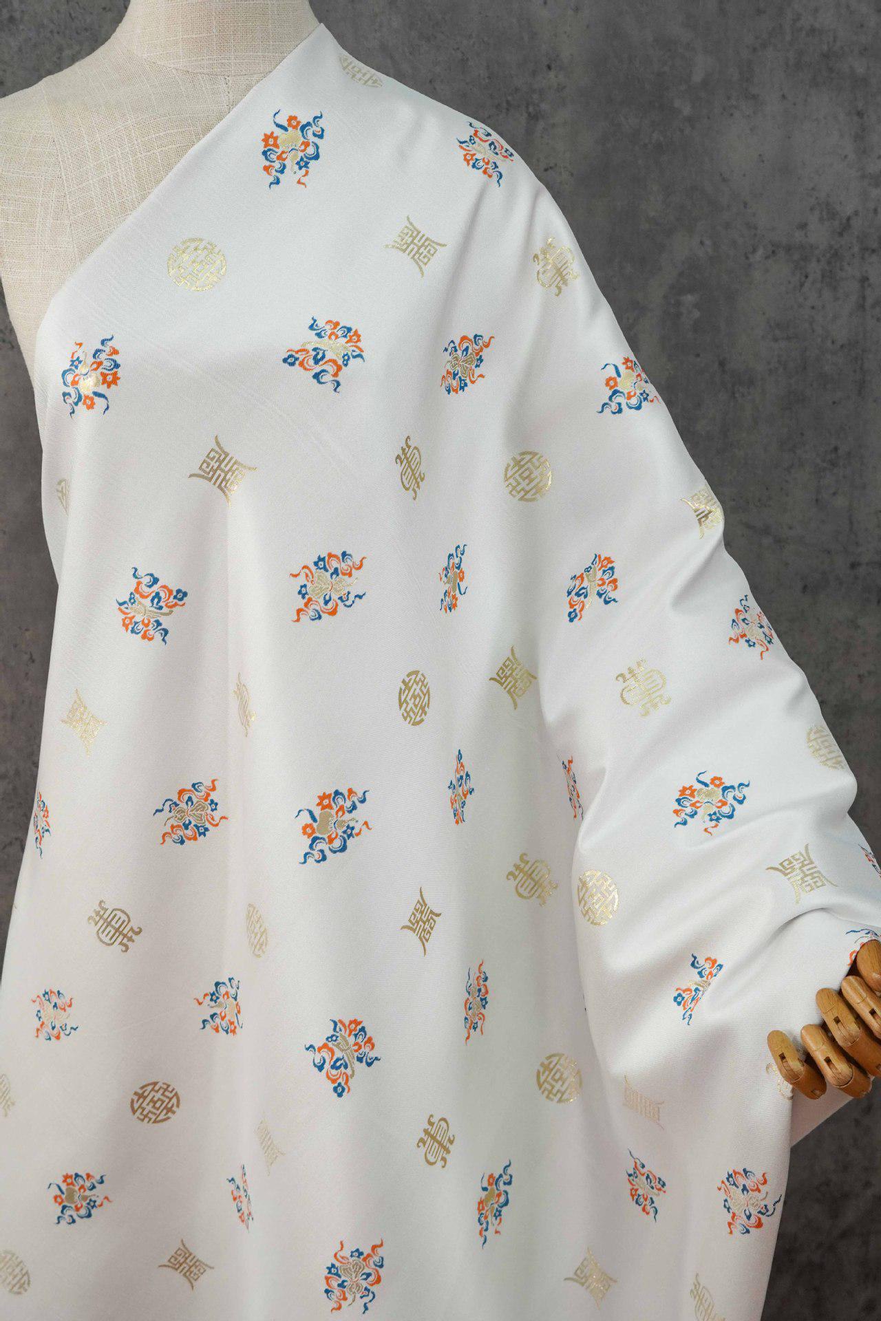 Chinese Song Brocade Fabric, Wufu Longevity Gold Thread Jacquard Textile, Traditional Pattern Fabric for Clothing and Decor
