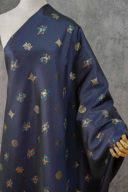 Chinese Song Brocade Fabric, Wufu Longevity Gold Thread Jacquard Textile, Traditional Pattern Fabric for Clothing and Decor