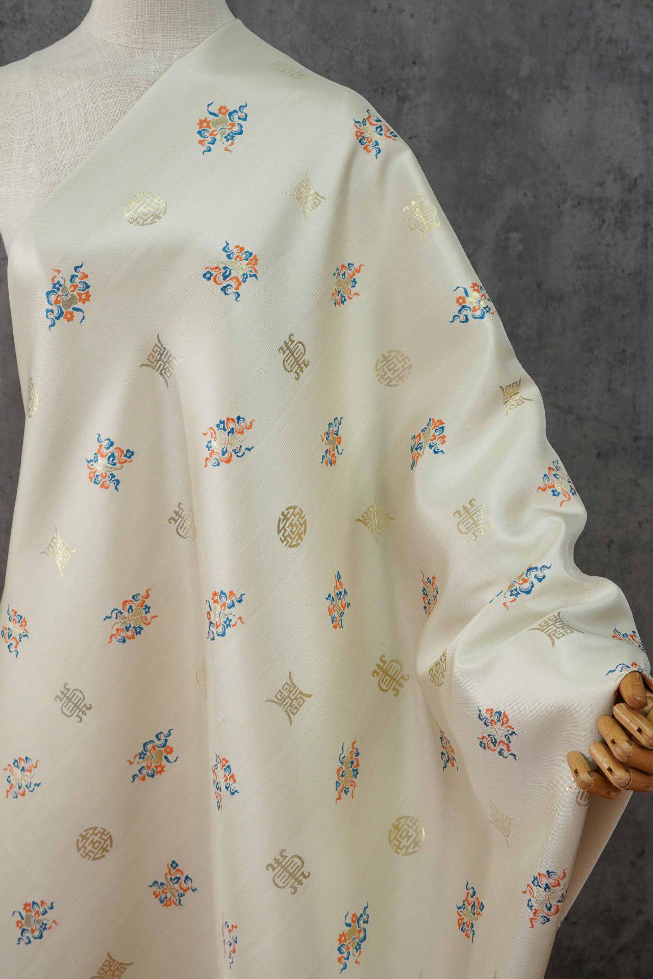 Chinese Song Brocade Fabric, Wufu Longevity Gold Thread Jacquard Textile, Traditional Pattern Fabric for Clothing and Decor