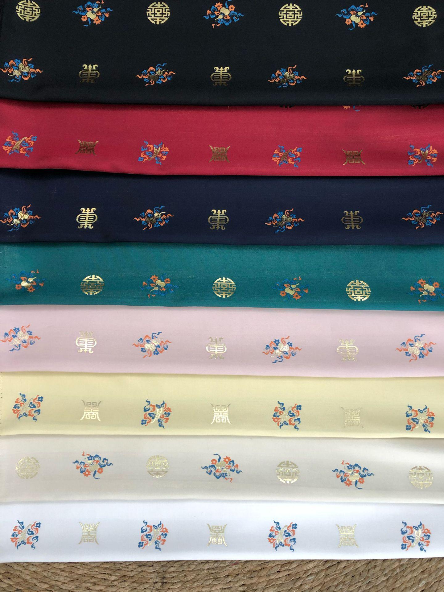 Chinese Song Brocade Fabric, Wufu Longevity Gold Thread Jacquard Textile, Traditional Pattern Fabric for Clothing and Decor