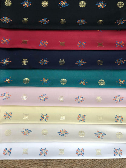 Chinese Song Brocade Fabric, Wufu Longevity Gold Thread Jacquard Textile, Traditional Pattern Fabric for Clothing and Decor