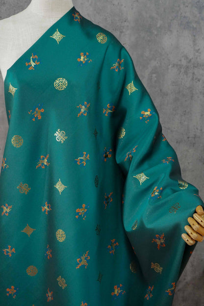 Chinese Song Brocade Fabric, Wufu Longevity Gold Thread Jacquard Textile, Traditional Pattern Fabric for Clothing and Decor