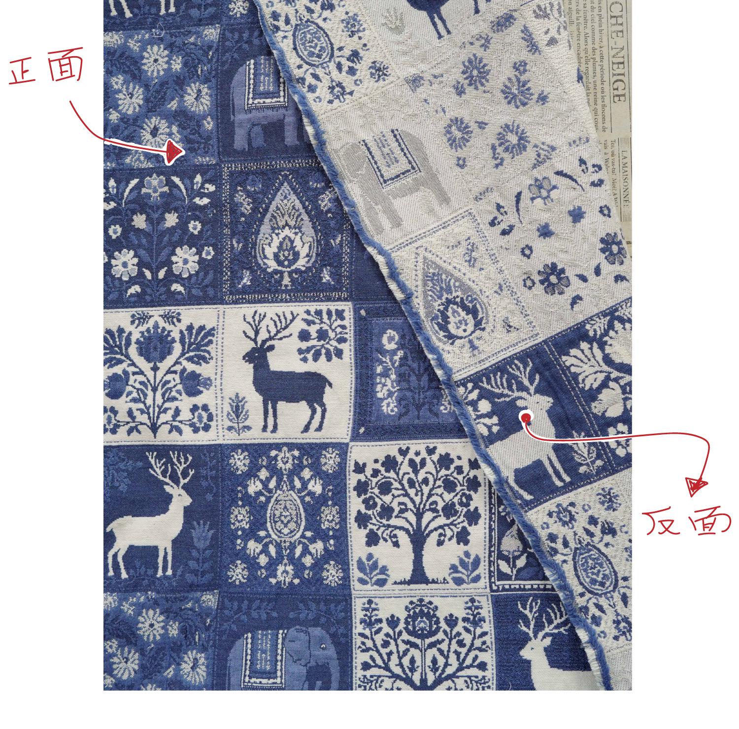Blue White Medieval Tapestry Jacquard Fabric, Woven Animal & Tree of Life Design, William Morris Style Upholstery Fabric by the Yard