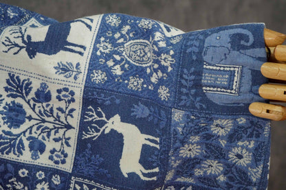 Blue White Medieval Tapestry Jacquard Fabric, Woven Animal & Tree of Life Design, William Morris Style Upholstery Fabric by the Yard