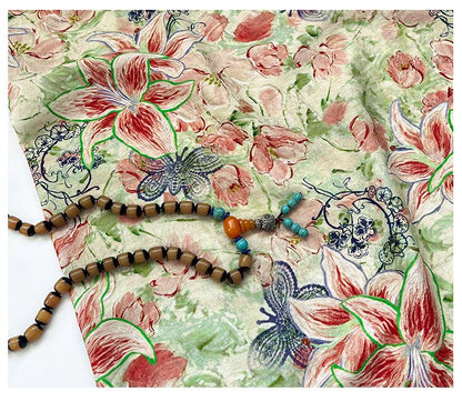 Lily Floral Cotton Fabric, Watercolor Lily Butterfly Print, Digital Botanical Cotton Fabric by the Yard for Sewing, Quilting, Home Decor