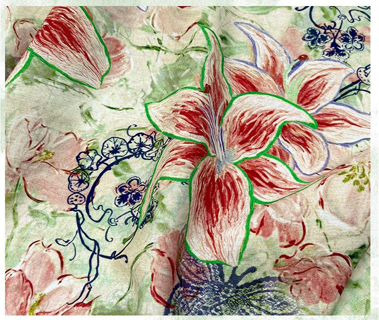 Lily Floral Cotton Fabric, Watercolor Lily Butterfly Print, Digital Botanical Cotton Fabric by the Yard for Sewing, Quilting, Home Decor