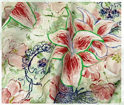 Lily Floral Cotton Fabric, Watercolor Lily Butterfly Print, Digital Botanical Cotton Fabric by the Yard for Sewing, Quilting, Home Decor