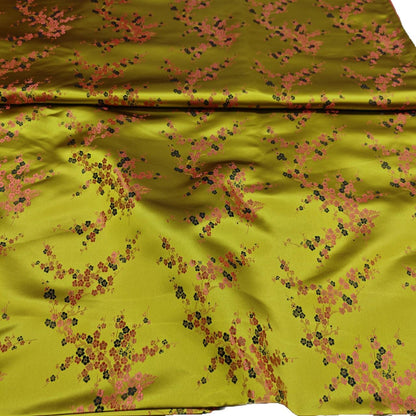 Gold Plum Blossom Brocade Satin Fabric, Chinese Silk Fabric for Cheongsam Qipao, Vests, Sachets, DIY Sewing by the Yard