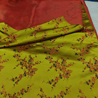 Gold Plum Blossom Brocade Satin Fabric, Chinese Silk Fabric for Cheongsam Qipao, Vests, Sachets, DIY Sewing by the Yard