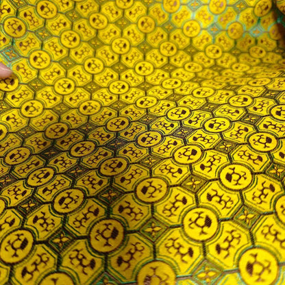 Navy Green Gold Chinese Medallion Brocade Fabric, Traditional Jacquard Satin for Cheongsam, Home Decor, Sewing Crafts by the Yard