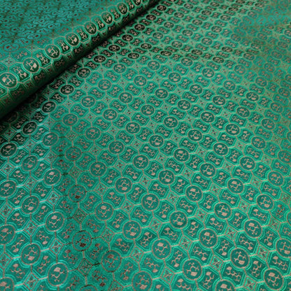 Navy Green Gold Chinese Medallion Brocade Fabric, Traditional Jacquard Satin for Cheongsam, Home Decor, Sewing Crafts by the Yard