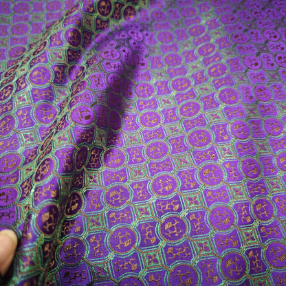 Navy Green Gold Chinese Medallion Brocade Fabric, Traditional Jacquard Satin for Cheongsam, Home Decor, Sewing Crafts by the Yard