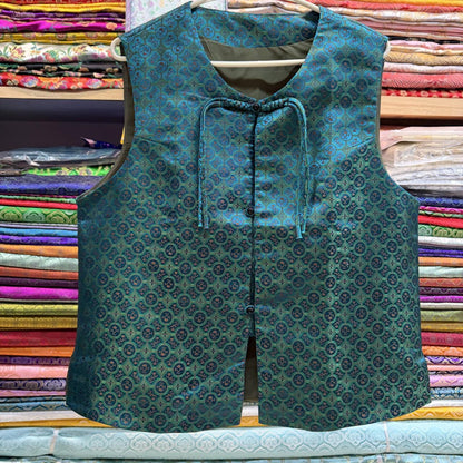 Navy Green Gold Chinese Medallion Brocade Fabric, Traditional Jacquard Satin for Cheongsam, Home Decor, Sewing Crafts by the Yard