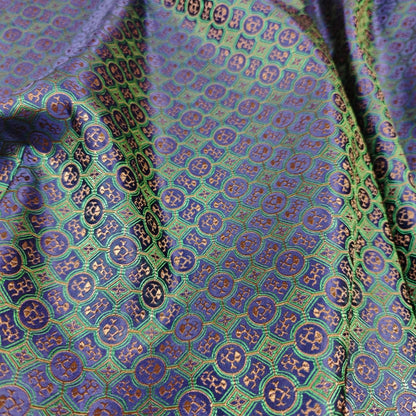 Navy Green Gold Chinese Medallion Brocade Fabric, Traditional Jacquard Satin for Cheongsam, Home Decor, Sewing Crafts by the Yard