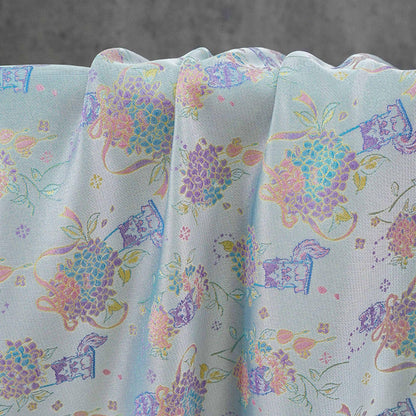 Song-Style Hydrangea Cat Jacquard Fabric, Pastel Floral Metallic Thread Chinese Style Fabric for Qipao, Dress, Bags & Crafts, 59"Wide