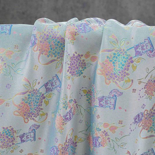 Song-Style Hydrangea Cat Jacquard Fabric, Pastel Floral Metallic Thread Chinese Style Fabric for Qipao, Dress, Bags & Crafts, 59"Wide