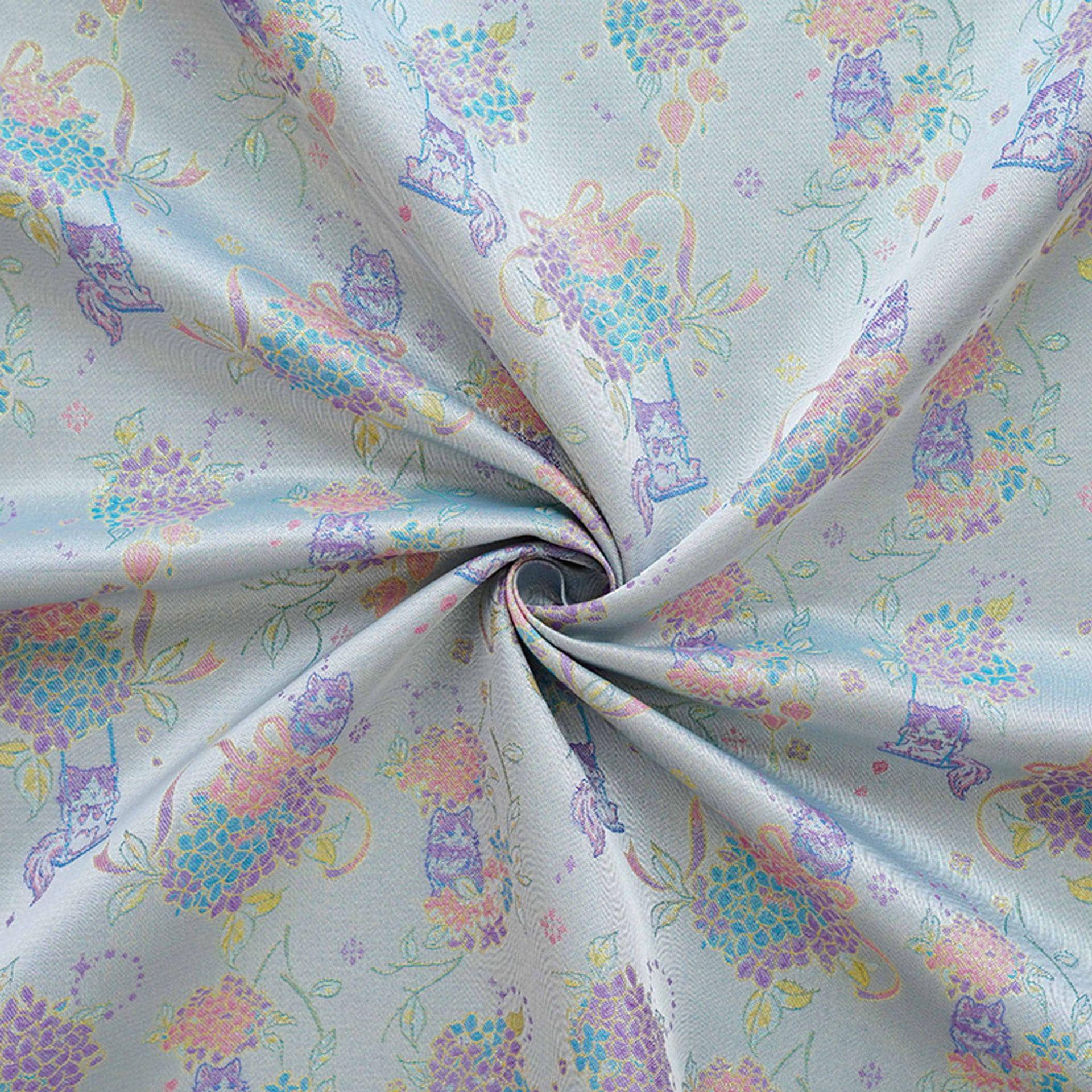 Song-Style Hydrangea Cat Jacquard Fabric, Pastel Floral Metallic Thread Chinese Style Fabric for Qipao, Dress, Bags & Crafts, 59"Wide