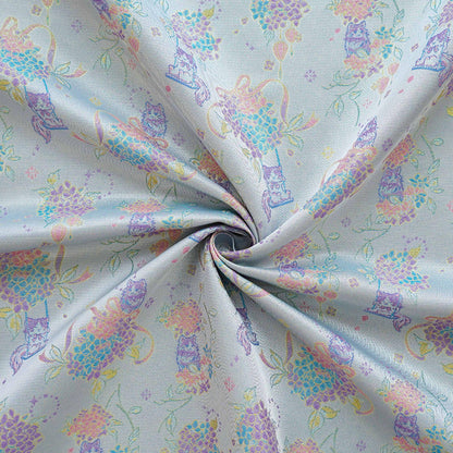 Song-Style Hydrangea Cat Jacquard Fabric, Pastel Floral Metallic Thread Chinese Style Fabric for Qipao, Dress, Bags & Crafts, 59"Wide