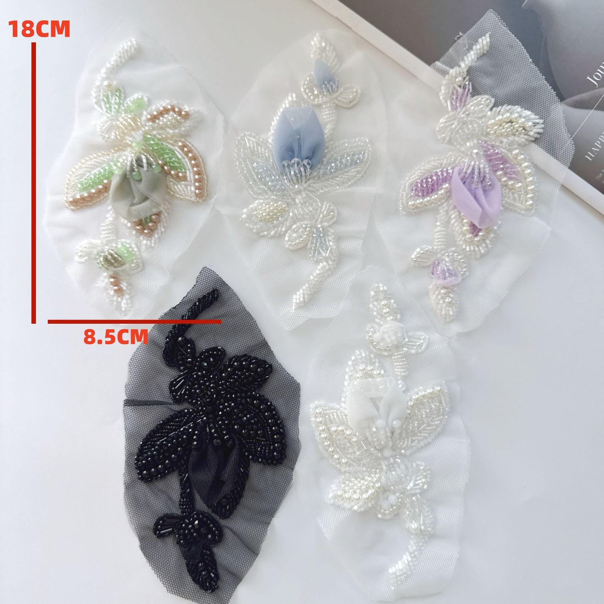 3D Beaded Floral Applique on Mesh, Pearl Sequin Flower Patch for Hanfu, Evening Gown, Bridal Dress & Stage Costume