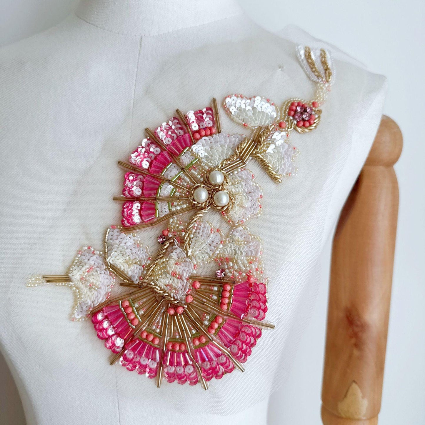 Beaded Floral Applique Collection on Mesh, Sequin Branch Patches for Hanfu, Evening Gown, Bridal Dress, Stage Costume & DIY