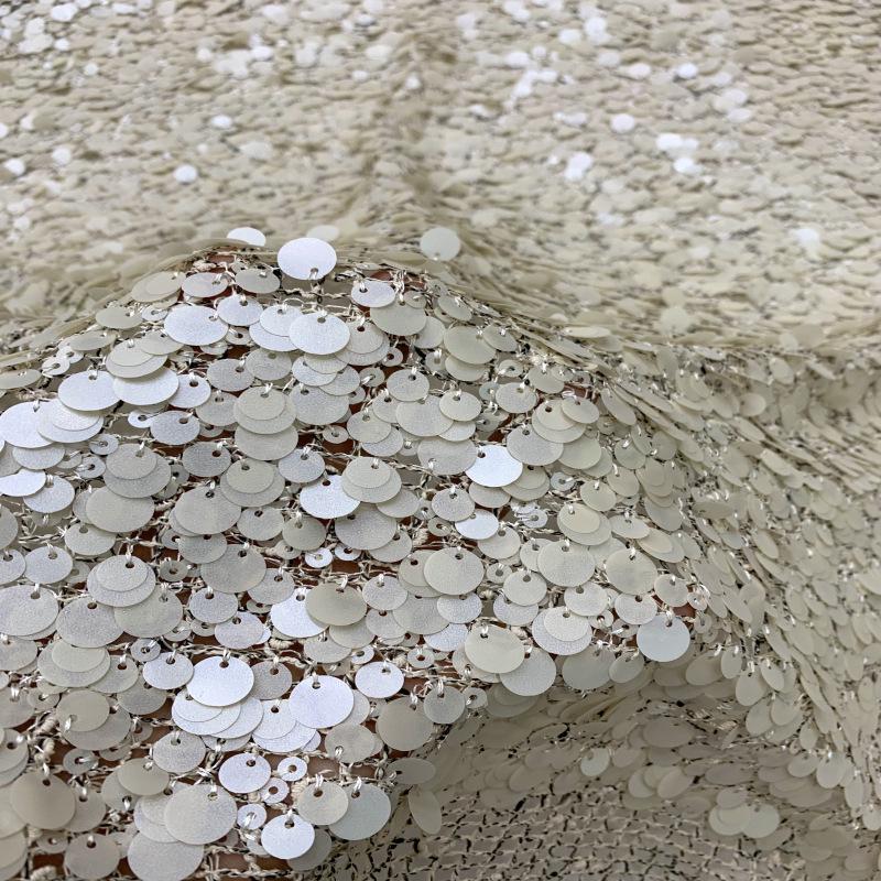 Mixed Size Sequin Embroidered Grid Fabric, 5mm 9mm 12mm Sequins for Evening Gown, Skirt, Vest, Shoes, Bags & Hats - 49"W