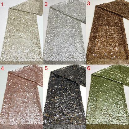 Mixed Size Sequin Embroidered Grid Fabric, 5mm 9mm 12mm Sequins for Evening Gown, Skirt, Vest, Shoes, Bags & Hats - 49"W