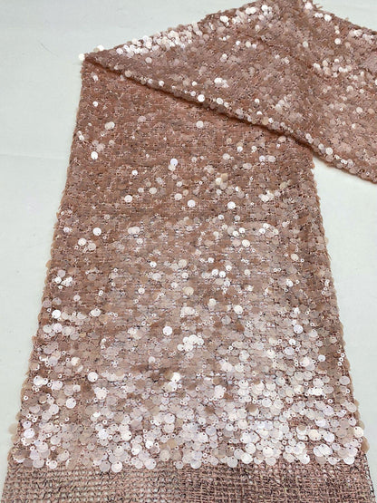 Mixed Size Sequin Embroidered Grid Fabric, 5mm 9mm 12mm Sequins for Evening Gown, Skirt, Vest, Shoes, Bags & Hats - 49"W
