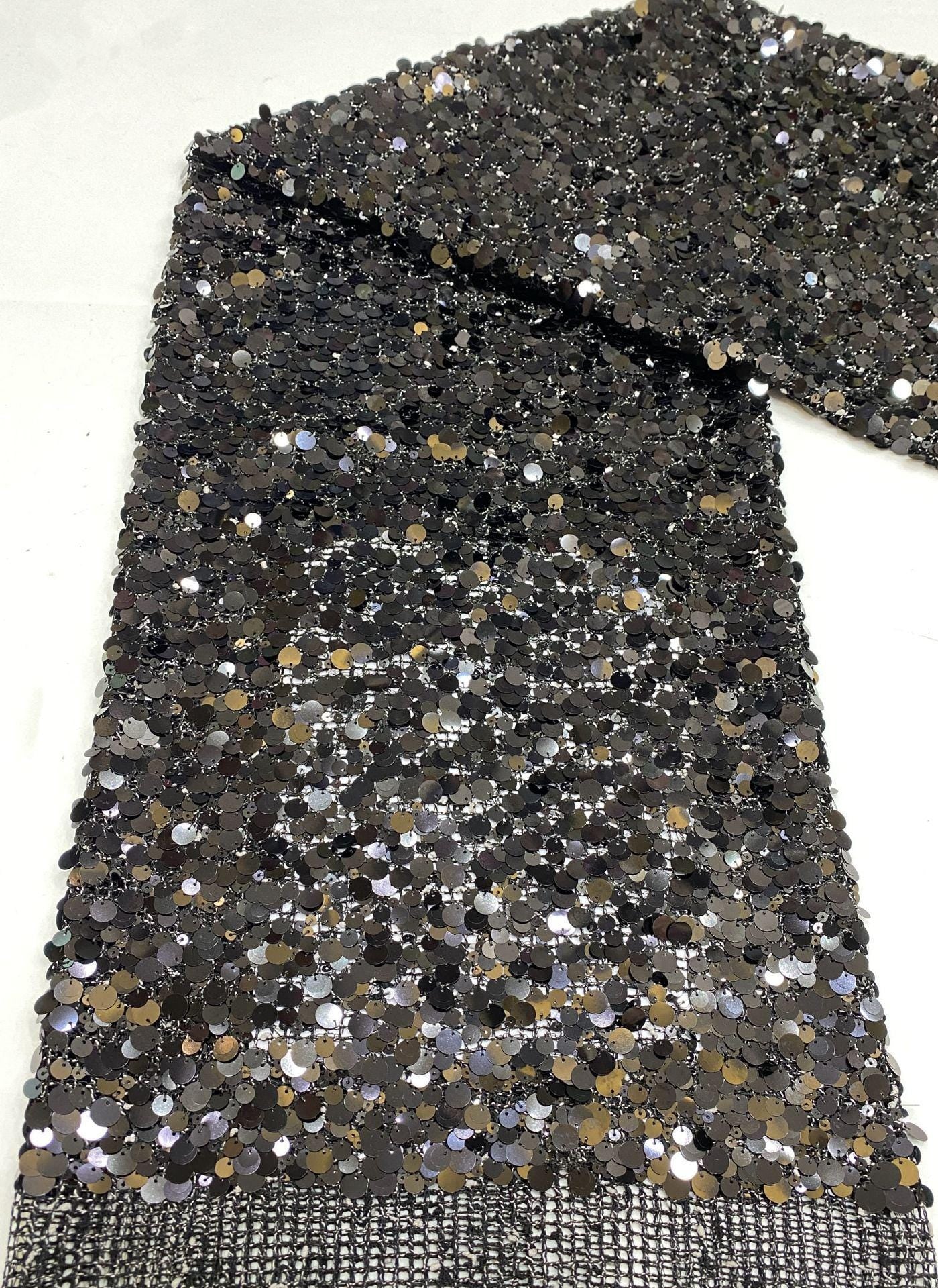 Mixed Size Sequin Embroidered Grid Fabric, 5mm 9mm 12mm Sequins for Evening Gown, Skirt, Vest, Shoes, Bags & Hats - 49"W