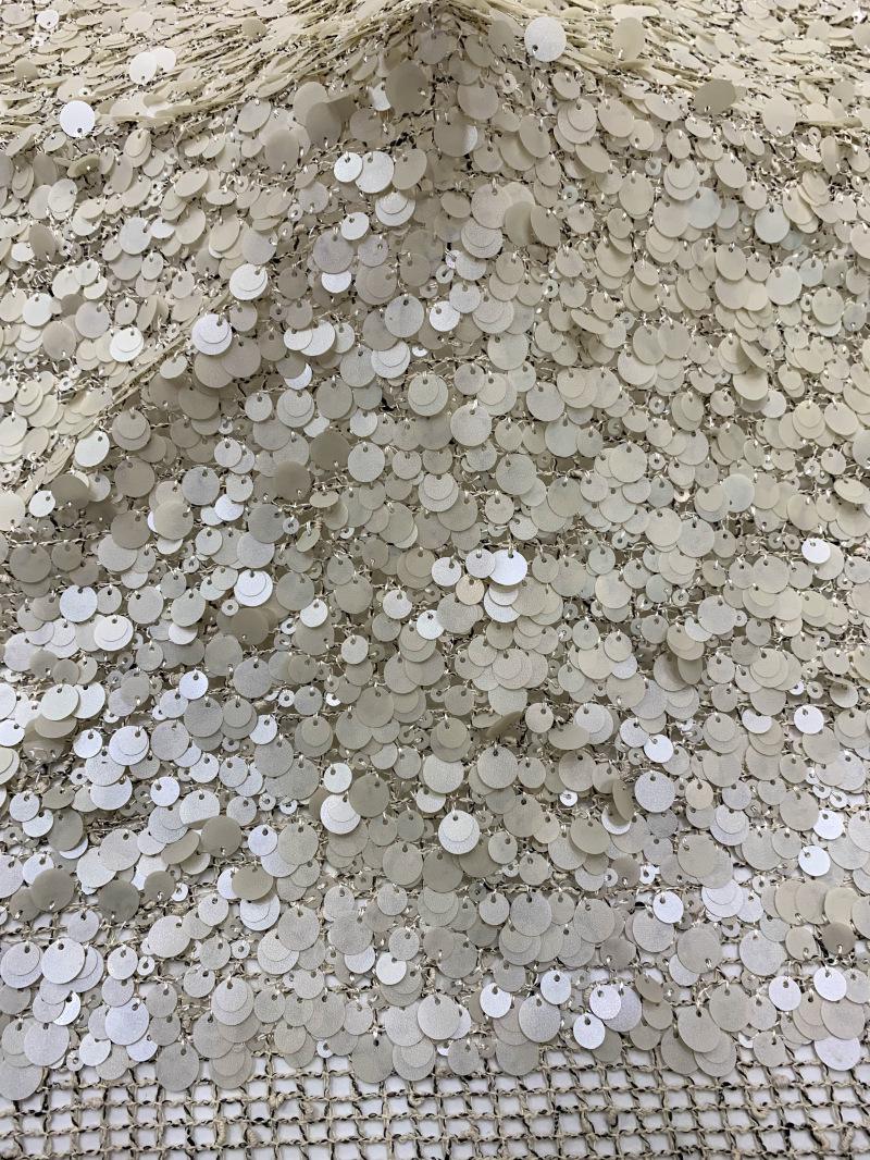 Mixed Size Sequin Embroidered Grid Fabric, 5mm 9mm 12mm Sequins for Evening Gown, Skirt, Vest, Shoes, Bags & Hats - 49"W