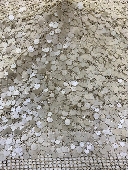 Mixed Size Sequin Embroidered Grid Fabric, 5mm 9mm 12mm Sequins for Evening Gown, Skirt, Vest, Shoes, Bags & Hats - 49"W