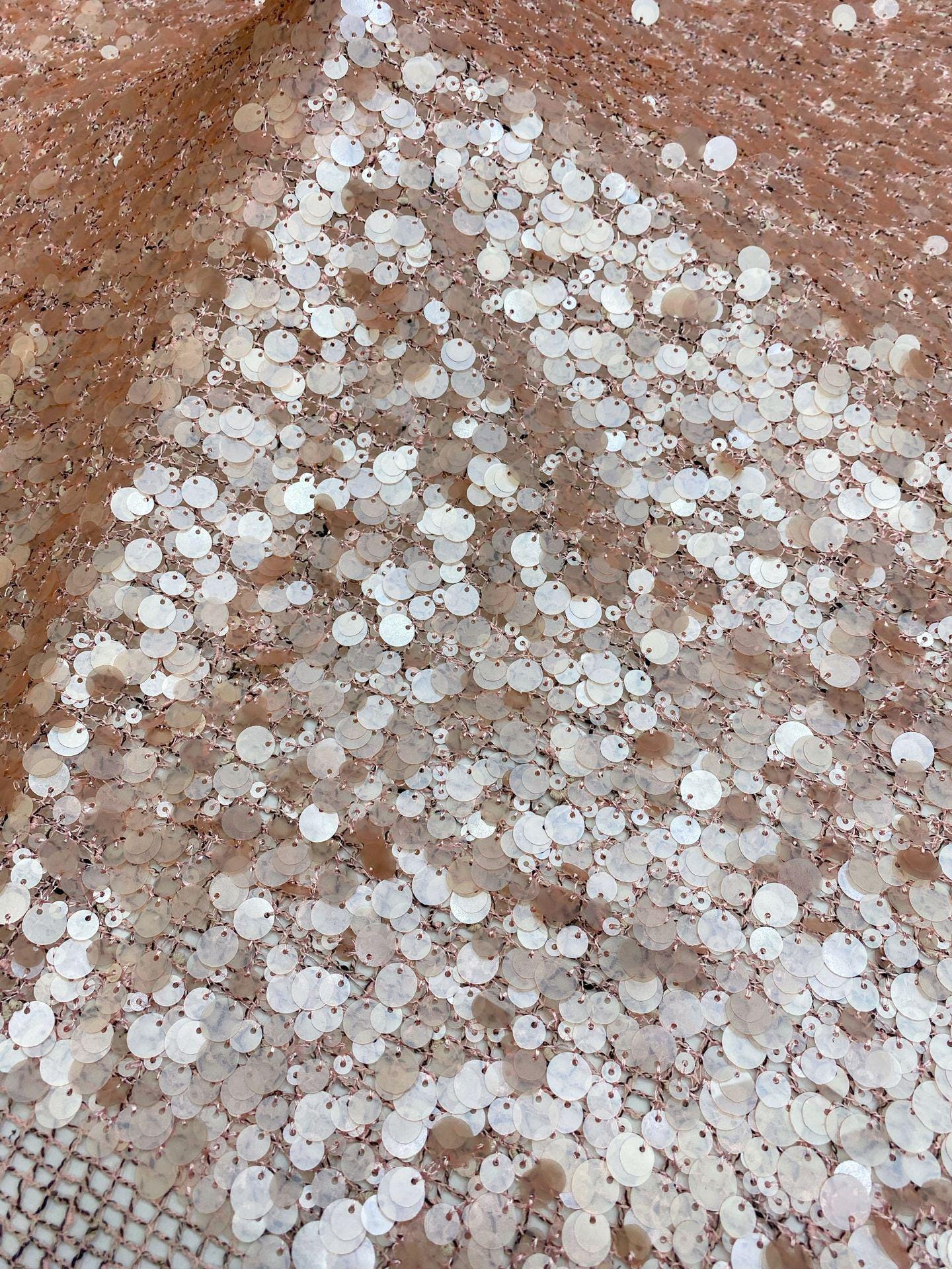 Mixed Size Sequin Embroidered Grid Fabric, 5mm 9mm 12mm Sequins for Evening Gown, Skirt, Vest, Shoes, Bags & Hats - 49"W