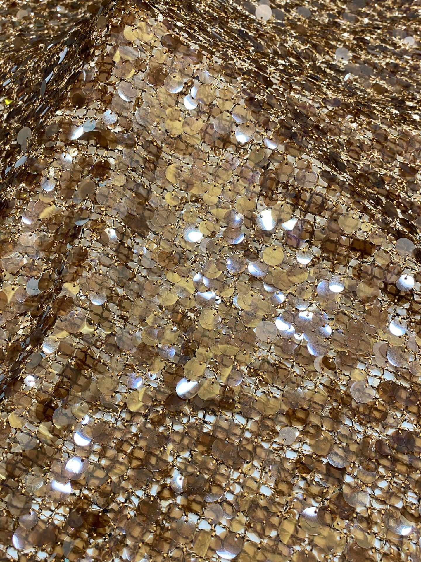 Mixed Size Sequin Embroidered Grid Fabric, 5mm 9mm 12mm Sequins for Evening Gown, Skirt, Vest, Shoes, Bags & Hats - 49"W