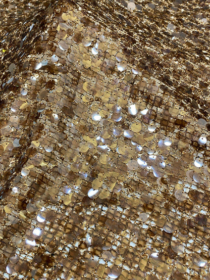 Mixed Size Sequin Embroidered Grid Fabric, 5mm 9mm 12mm Sequins for Evening Gown, Skirt, Vest, Shoes, Bags & Hats - 49"W