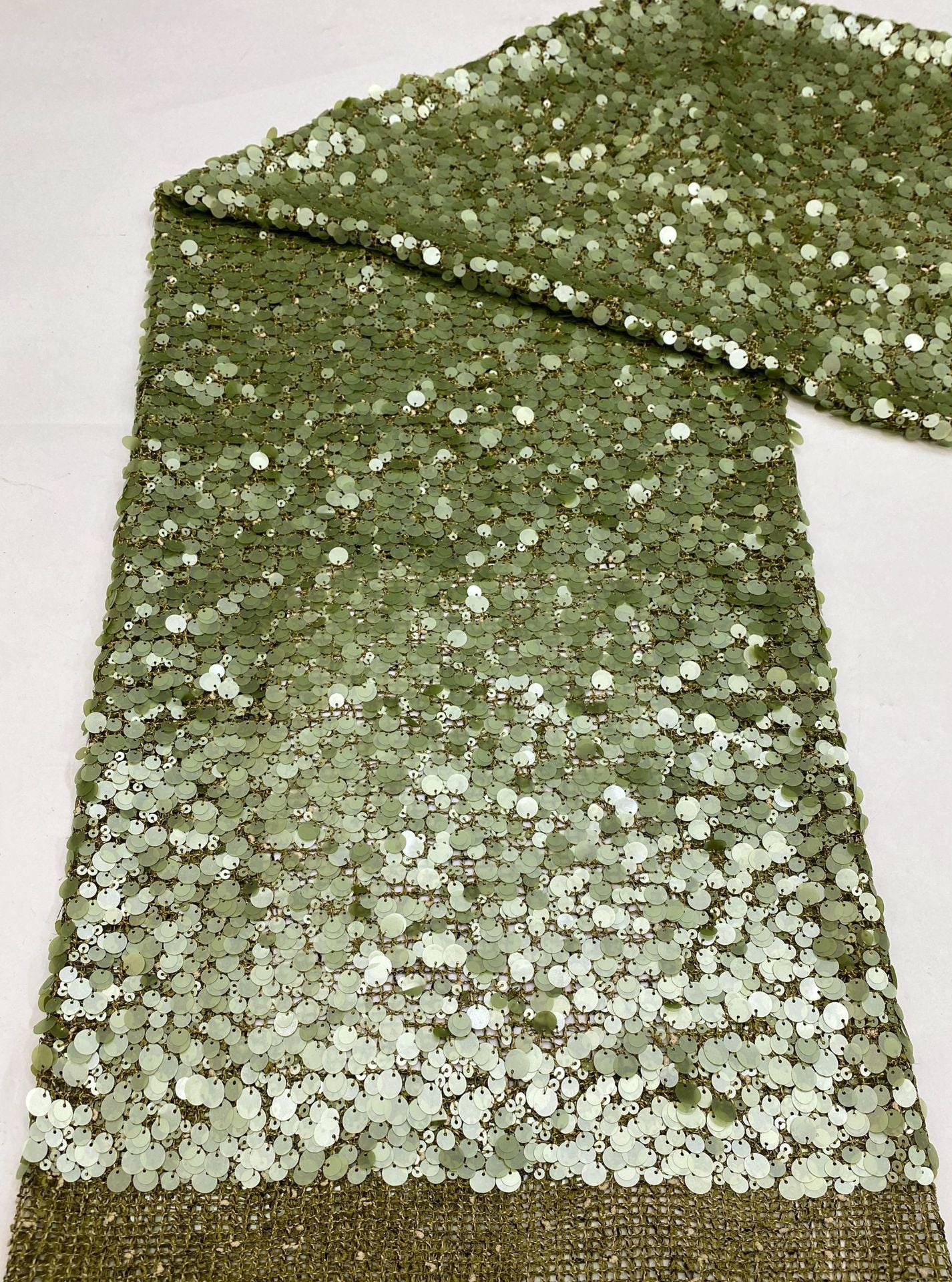 Mixed Size Sequin Embroidered Grid Fabric, 5mm 9mm 12mm Sequins for Evening Gown, Skirt, Vest, Shoes, Bags & Hats - 49"W