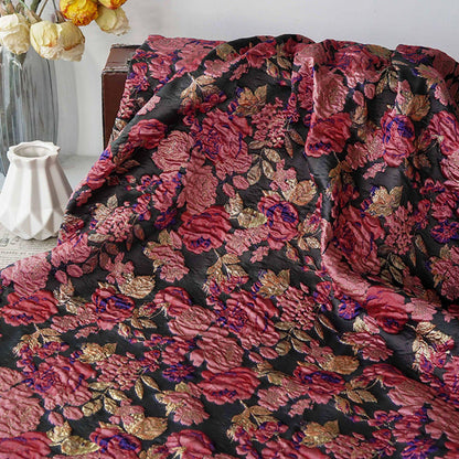 Vintage Pink Rose Jacquard Fabric, Raised Floral Metallic Gold Thread Woven Fabric for Evening Gown, Jacket, Bags & Box Decor, 55" Wide