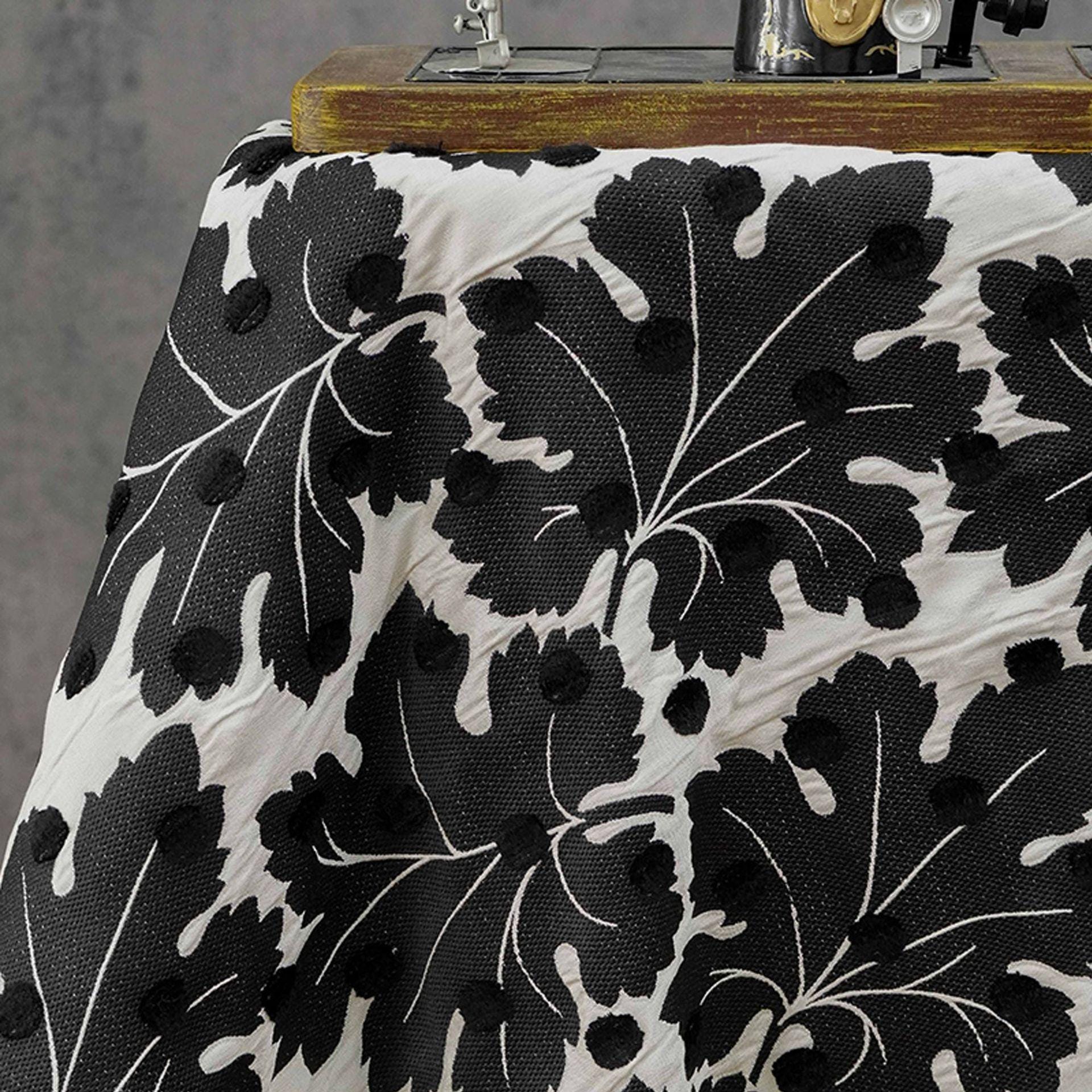 Vintage Velvet Flocked Oak Leaf Jacquard Fabric, Black White Floral Upholstery Textile, Retro Home Decor Fabric, Luxury Woven Material, 53"W