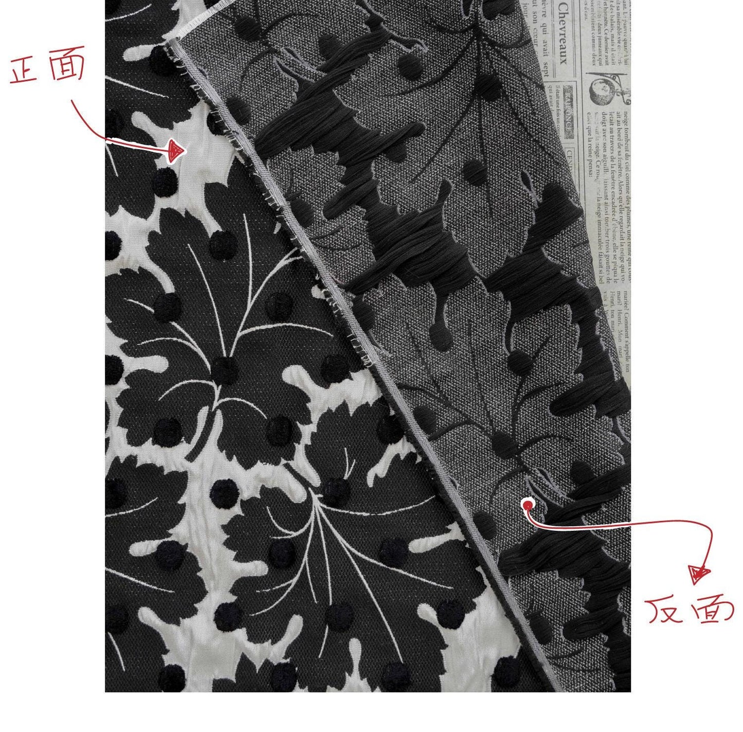 Vintage Velvet Flocked Oak Leaf Jacquard Fabric, Black White Floral Upholstery Textile, Retro Home Decor Fabric, Luxury Woven Material, 53"W