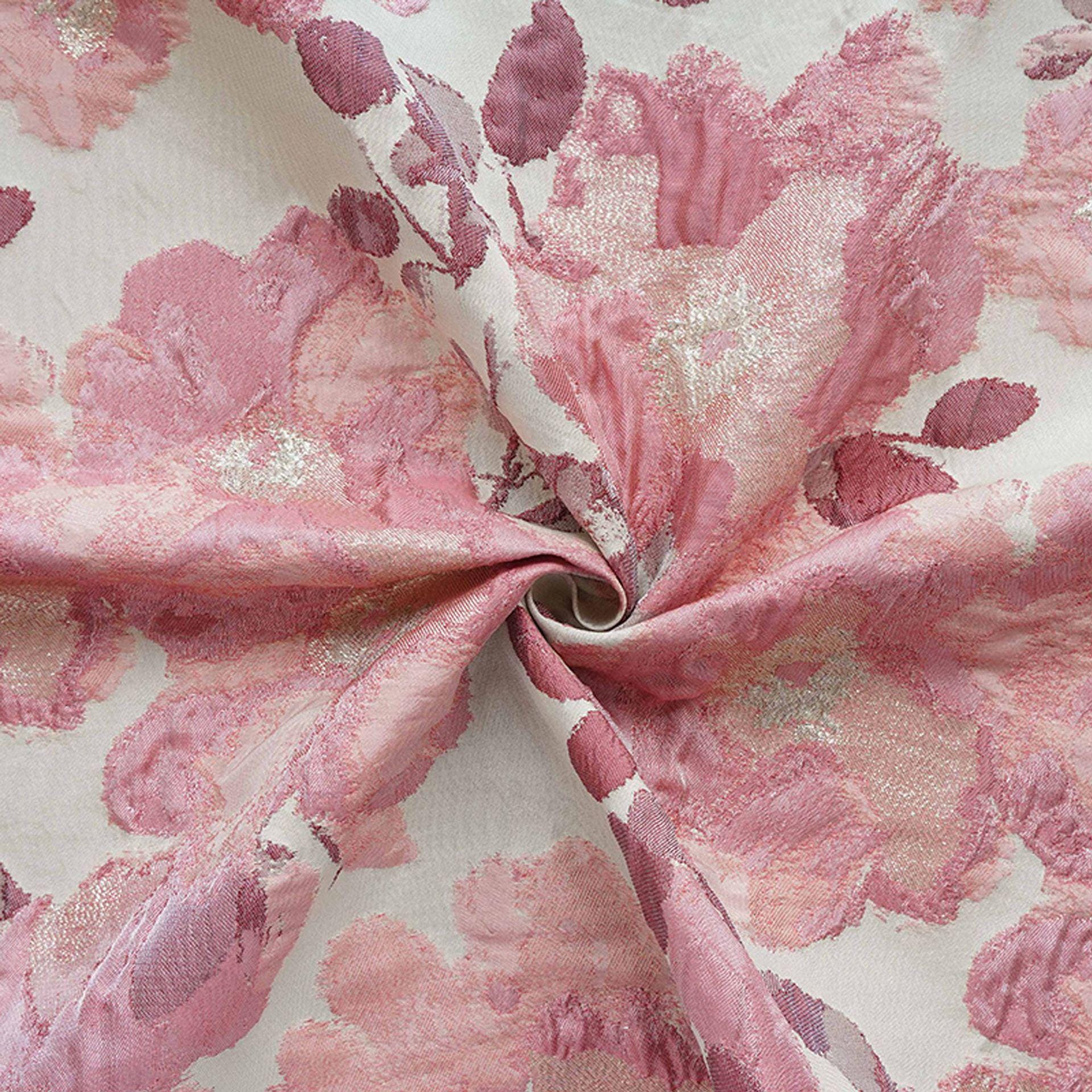 Pink Floral Jacquard Fabric, Oil Painting Style Embossed Flower Textile, Gold Metallic Woven Fabric, Vintage Dress Home Decor Material, 54"