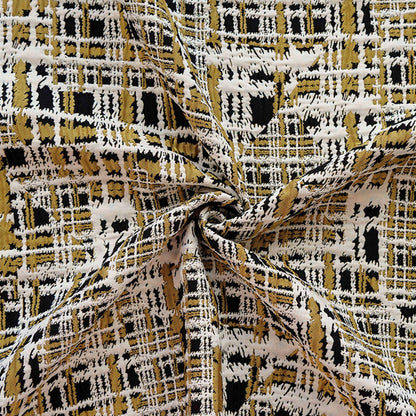 Vintage Chanel Style Jacquard Fabric, 3D Embossed Tweed Check Textile, Black Gold White Woven Fabric, Luxury Fashion Upholstery Material