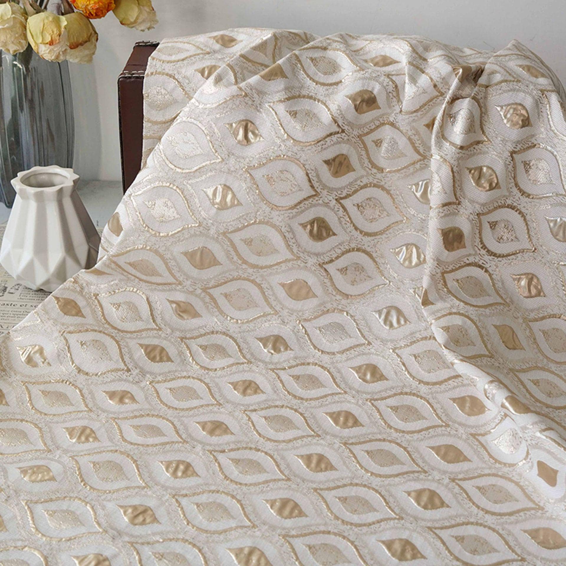 3D Embossed Wave Jacquard Fabric, Abstract Water Drop Pattern Textile, Textured Fabric for Dress, Upholstery and Sewing, 59"W