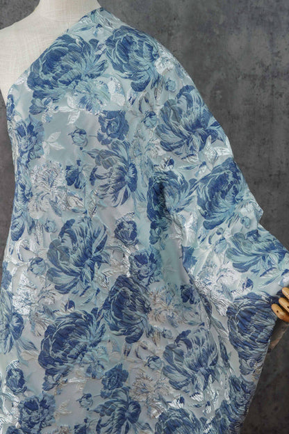 3D Embossed Peony Jacquard Fabric, Metallic Floral Woven Textile, Elegant Decorative Fabric for Upholstery, Fashion and Sewing, 55"Wide