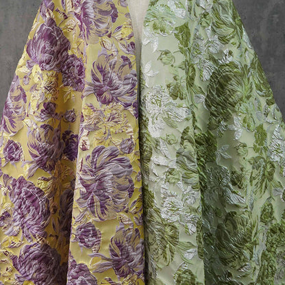 3D Embossed Peony Jacquard Fabric, Metallic Floral Woven Textile, Elegant Decorative Fabric for Upholstery, Fashion and Sewing, 55"Wide