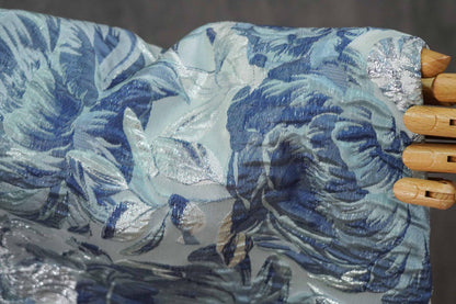 3D Embossed Peony Jacquard Fabric, Metallic Floral Woven Textile, Elegant Decorative Fabric for Upholstery, Fashion and Sewing, 55"Wide