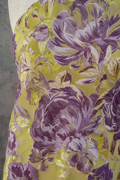 3D Embossed Peony Jacquard Fabric, Metallic Floral Woven Textile, Elegant Decorative Fabric for Upholstery, Fashion and Sewing, 55"Wide
