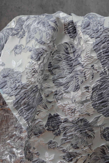 3D Embossed Peony Jacquard Fabric, Metallic Floral Woven Textile, Elegant Decorative Fabric for Upholstery, Fashion and Sewing, 55"Wide